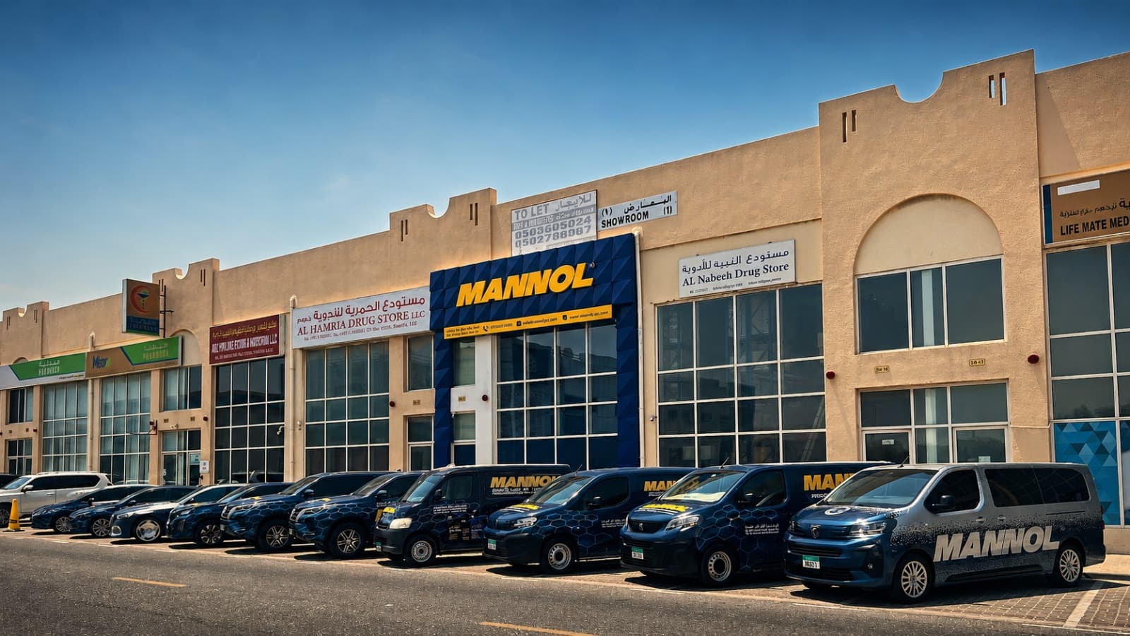 MANNOL GCC showroom and branded delivery fleet in Sharjah, UAE