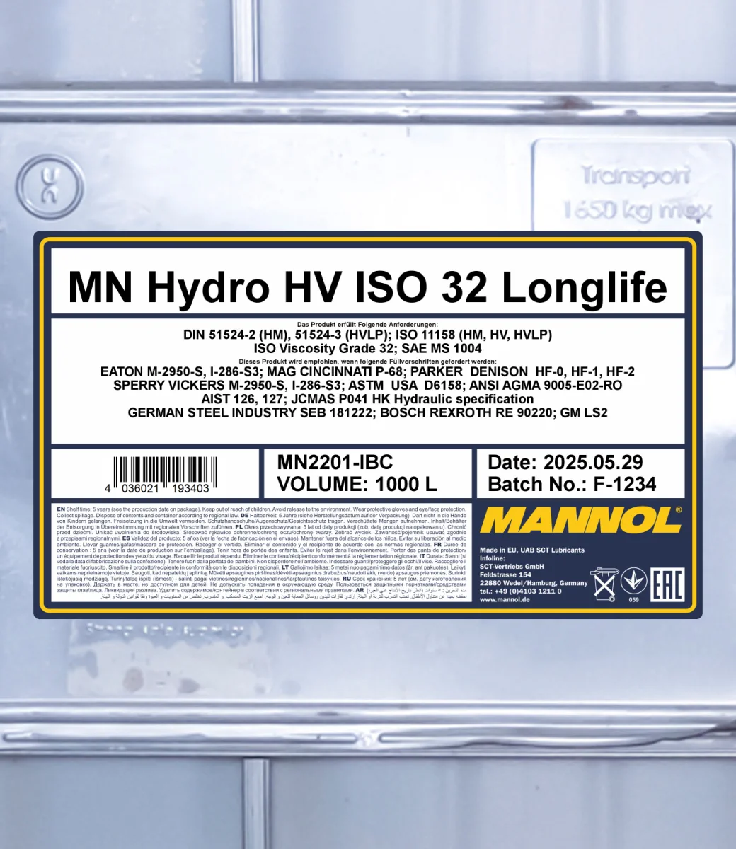 MANNOL Hydro HV ISO 32 Longlife 2201 1000L product image 2