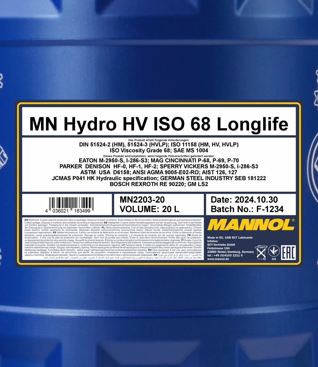 MANNOL Hydro HV ISO 68 Longlife 2203 20L product image 2