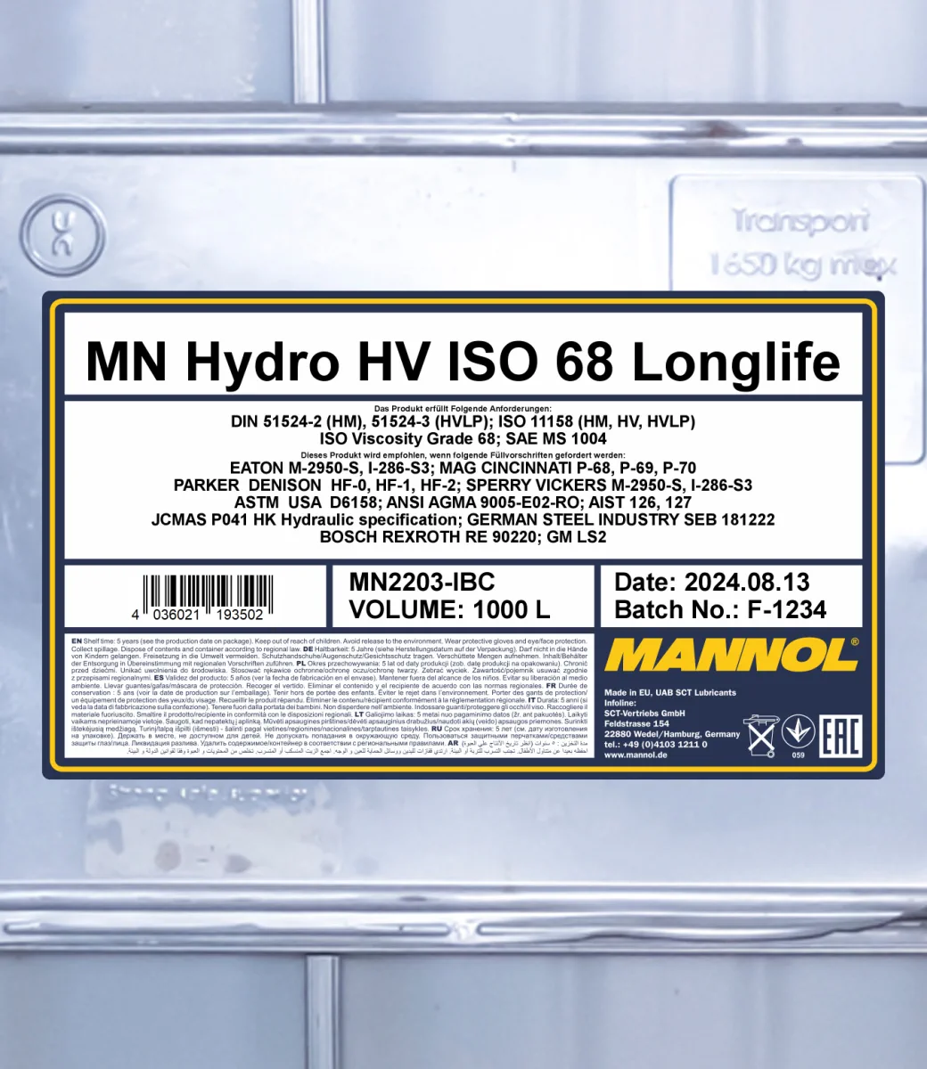 MANNOL Hydro HV ISO 68 Longlife 2203 1000L product image 2