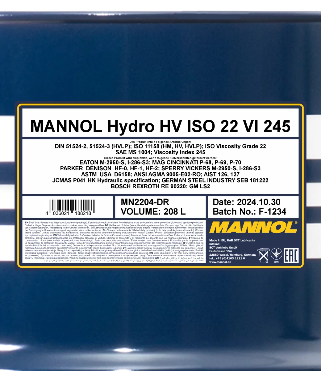 MANNOL Hydro HV ISO 22 VI 245 2204 208L product image 2