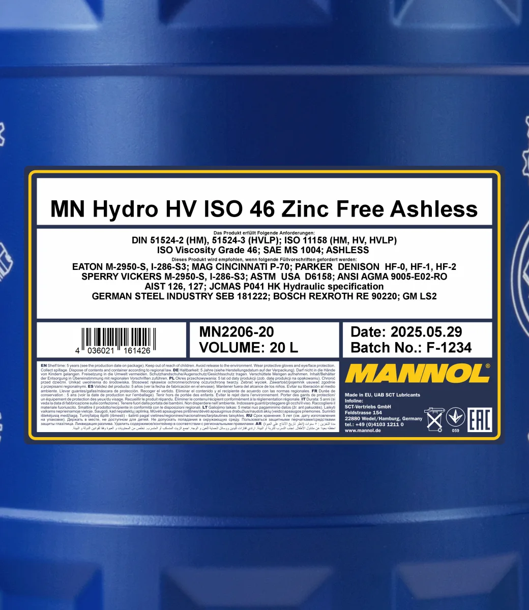 MANNOL Hydro HV ISO 46 Zinc Free 2206 20L product image 2