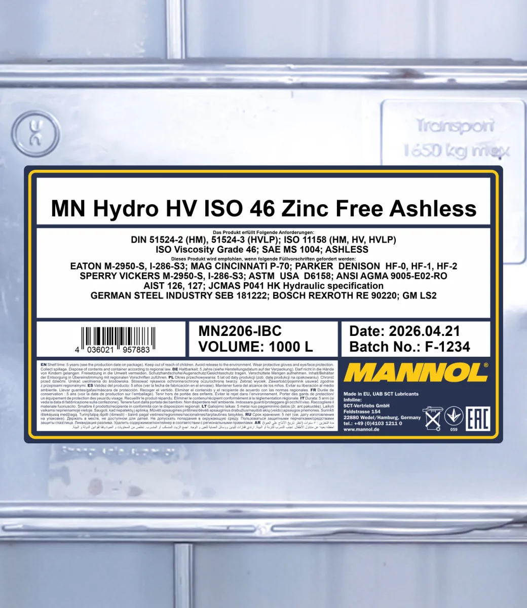 MANNOL Hydro HV ISO 46 Zinc Free 2206 1000 L product image 2