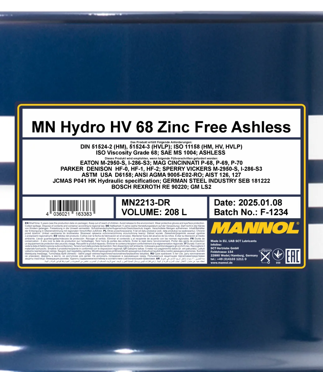 MANNOL Hydro HV ISO 68 Zinc Free 2213 208 L product image 2