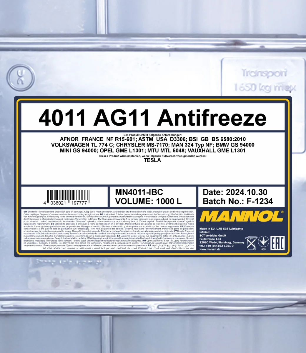 MANNOL Antifreeze AG11 (-40 C) Longterm 4011 1000L product image 2