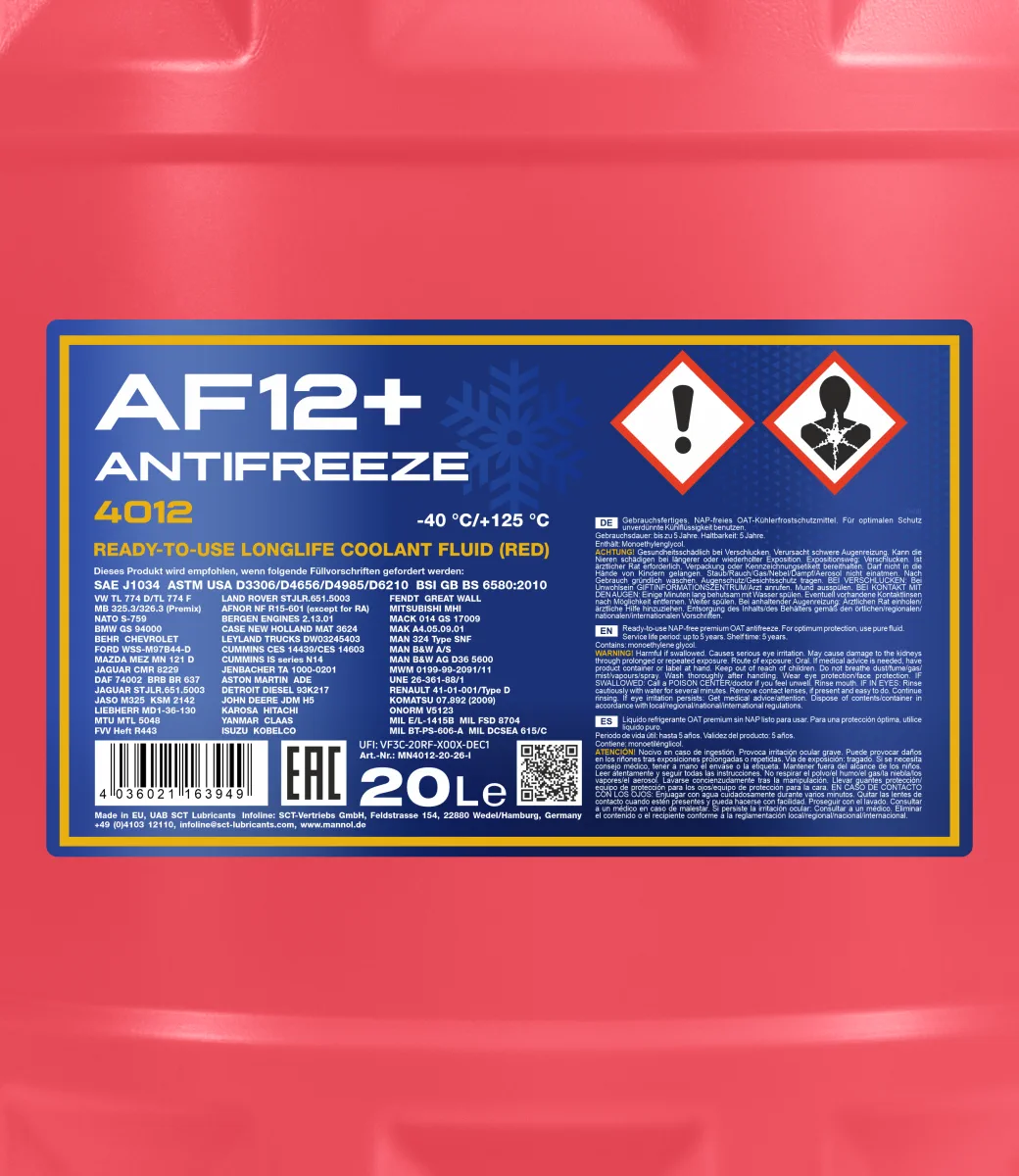 MANNOL Antifreeze AF12+ (-40 C) Longlife 4012 20L product image 2