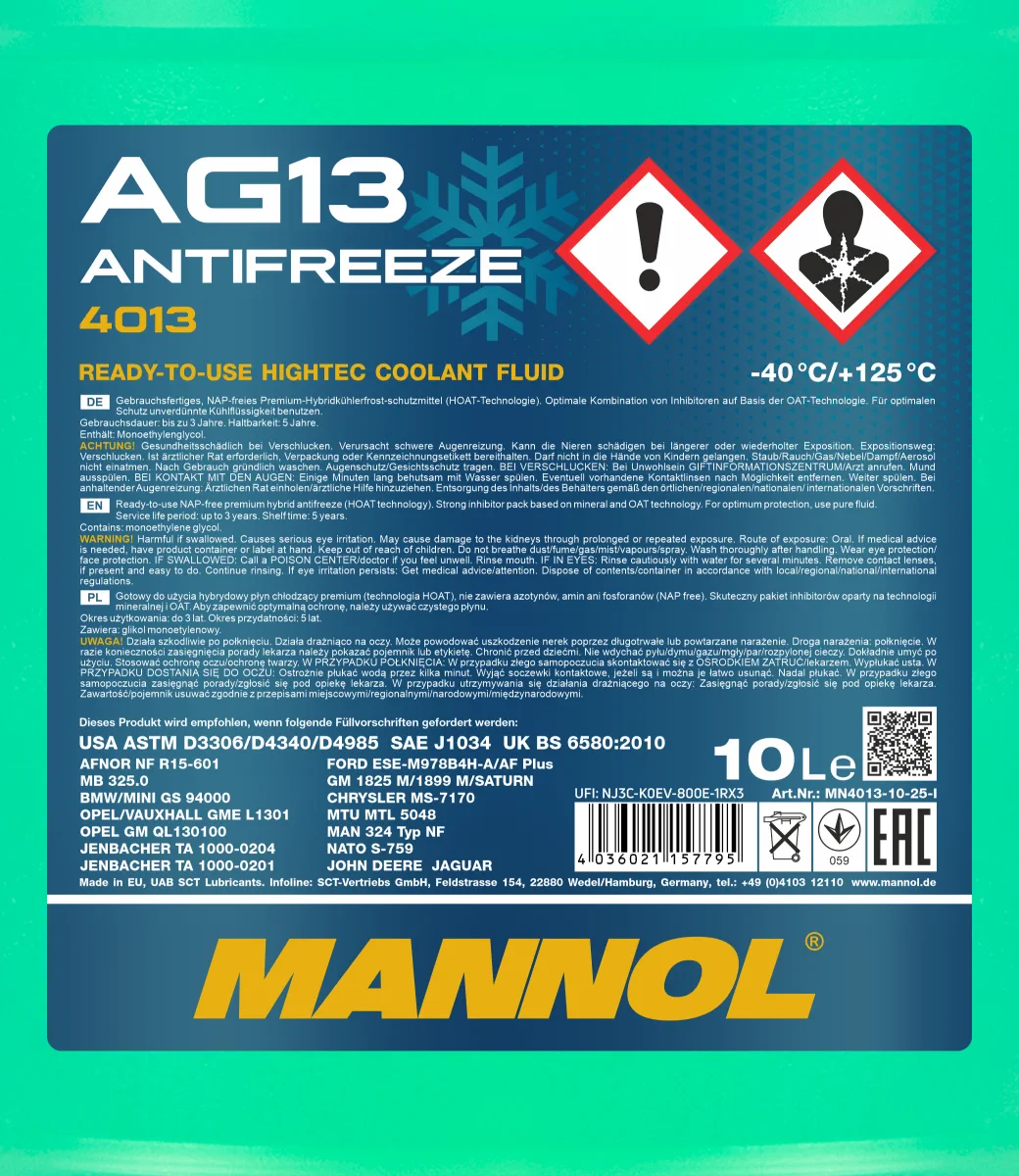 MANNOL Antifreeze AG13 (-40 C) Hightec 4013 مصنوعات تصویر 2