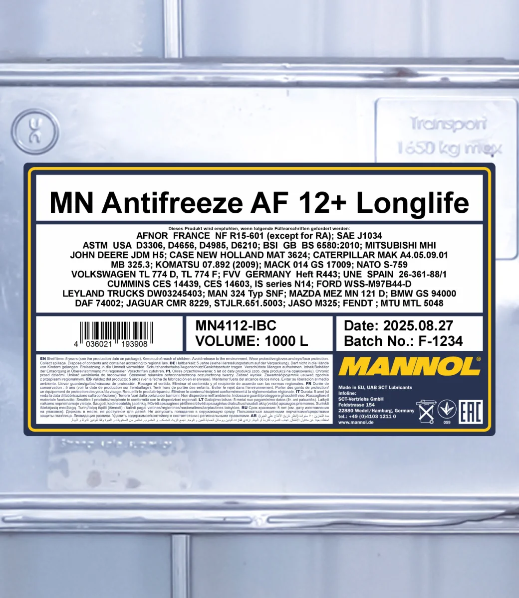 MANNOL Antifreeze AF12+ Longlife 4112 1000L product image 2