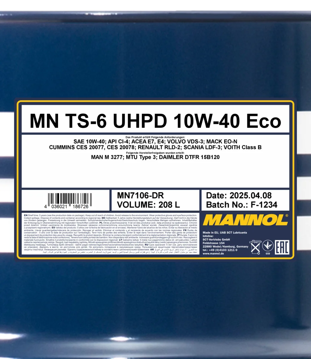 MANNOL TS-6 UHPD 10W-40 Eco 7106 مصنوعات تصویر 2