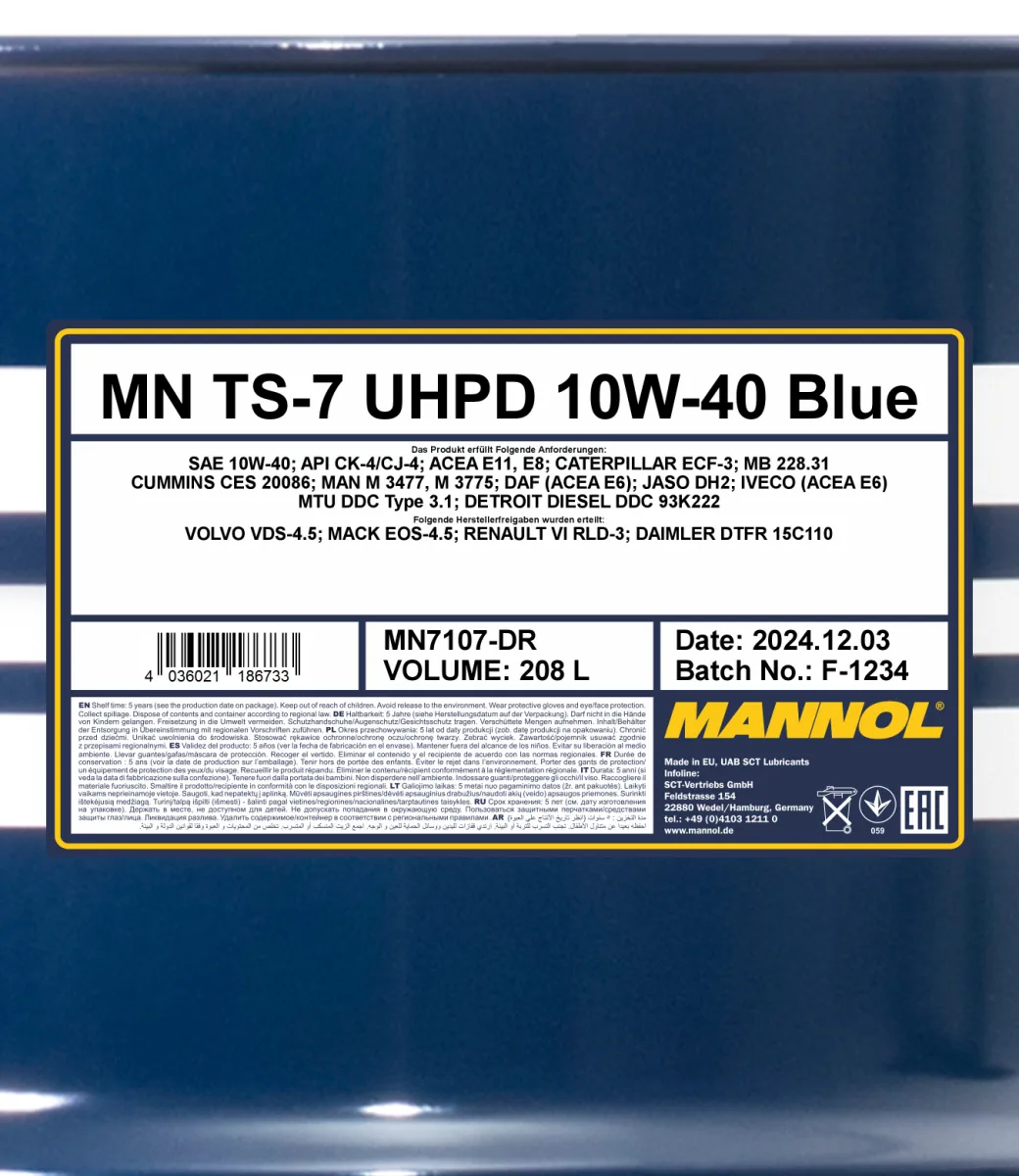 MANNOL TS-7 UHPD 10W-40 Blue 7107 مصنوعات تصویر 2