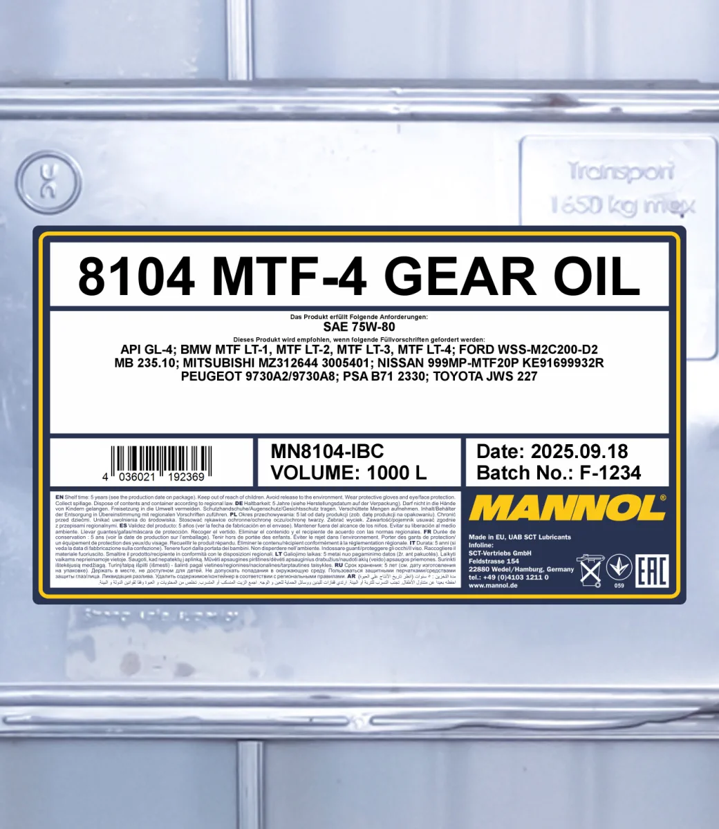 MANNOL MTF-4 Gear Oil 75W-80 GL-4 8104 صورة المنتج 2