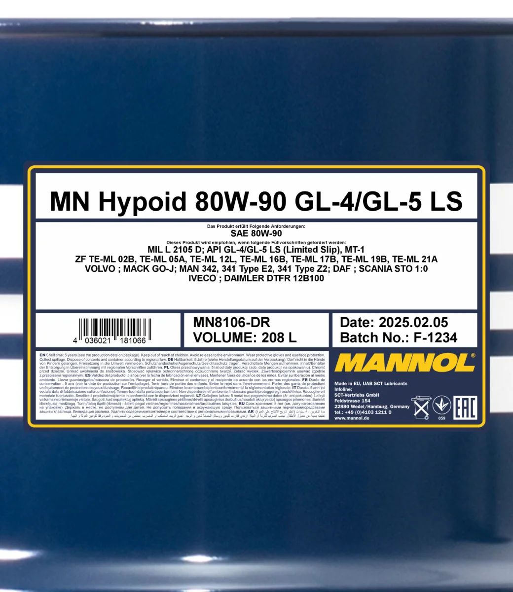 MANNOL Hypoid 80W-90 GL-4/GL-5 LS 8106 208L product image 2