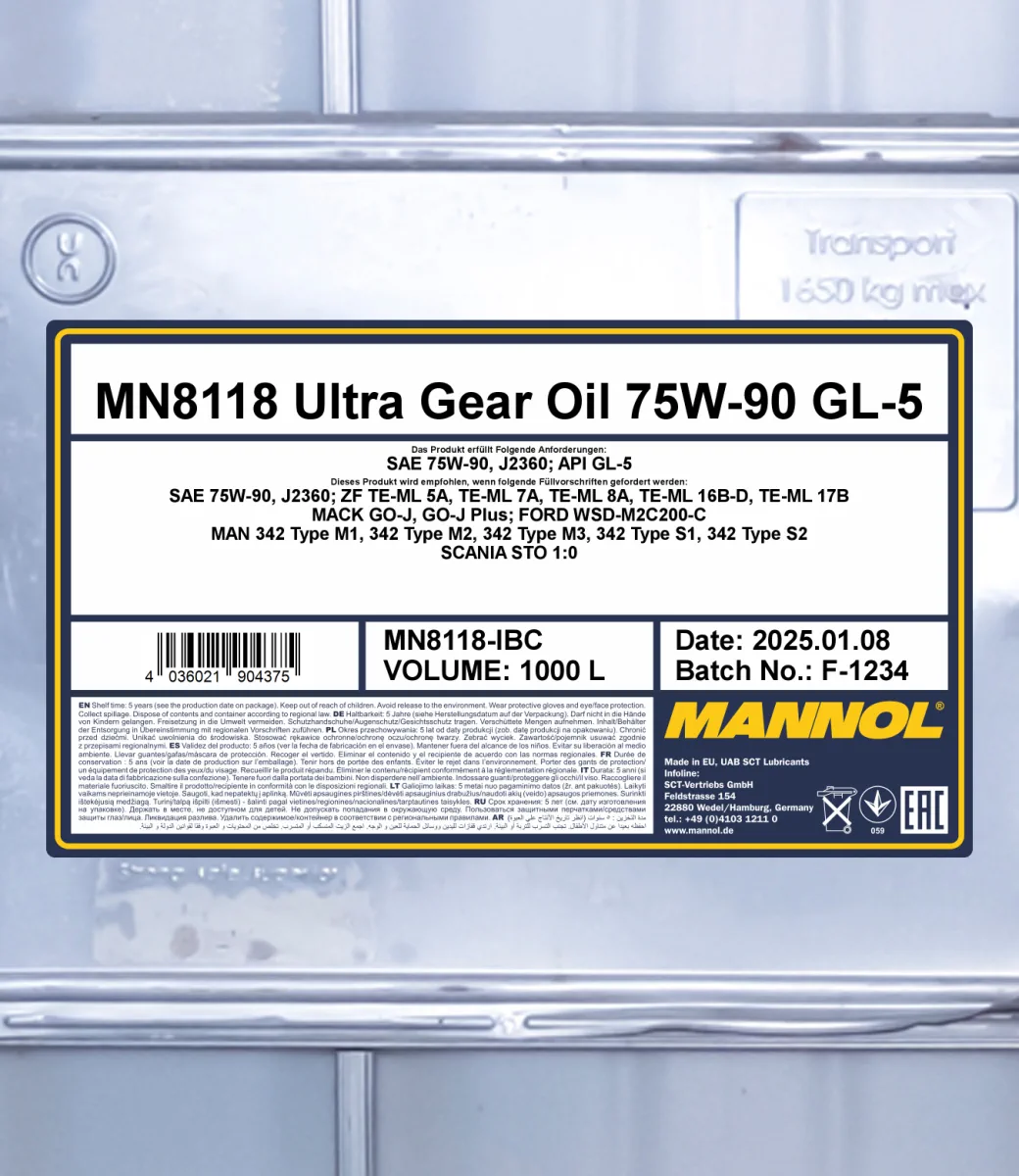 MANNOL Ultra Gear Oil 75W-90 GL-5 8118 1000L product image 2